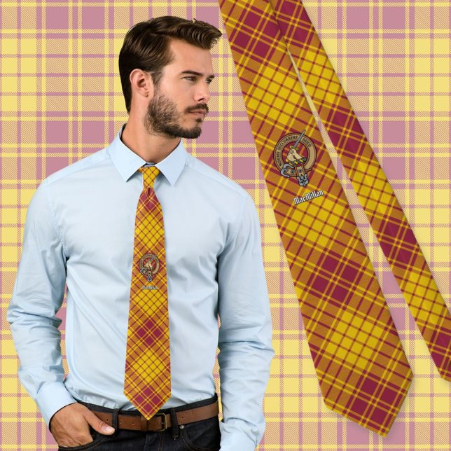 Gravata Crista do Clã MacMillan sobre Tartan de Vestido (Criador carregado)