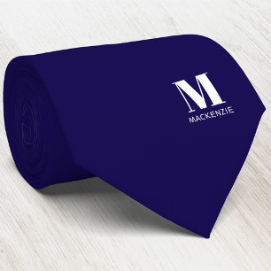 Gravata Crista Inicial Monograma Personalizada Azul Marinh