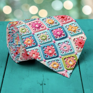 Gravata Crochet Granny Square dos Anos 70