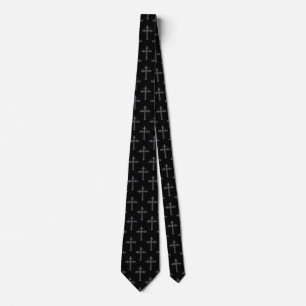 Gravata Crucifixos de prata em preto