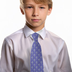 Gravata Cruz Católica Violeta Falso Prata Roxo Comunhão