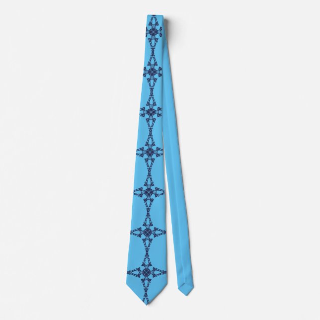 Gravata Cruz Cristã com Ornamentação Azul (Frente)