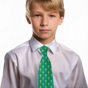 Gravata Cruz Religiosa Esmeralda Verde Dourado Falso Comun