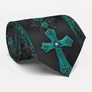 Gravata Cruz Teal Religiosa Cristã Ocidental