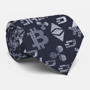 Gravata Cryptocurrency Tartan Blue Pattern Neck Tie