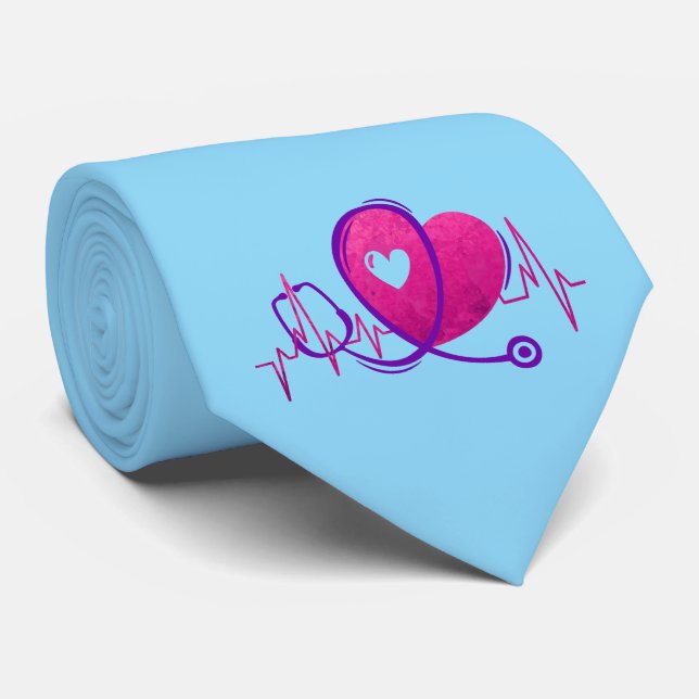 Gravata Curva do Coração com Estetoscópio Médico 2 (Rolled)