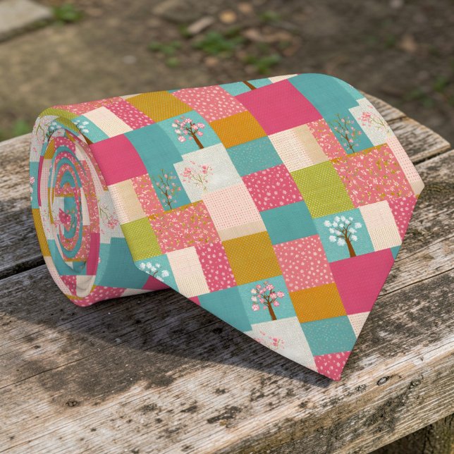 Gravata Customizada com Padrão Colorido de Patchwo (Criador carregado)