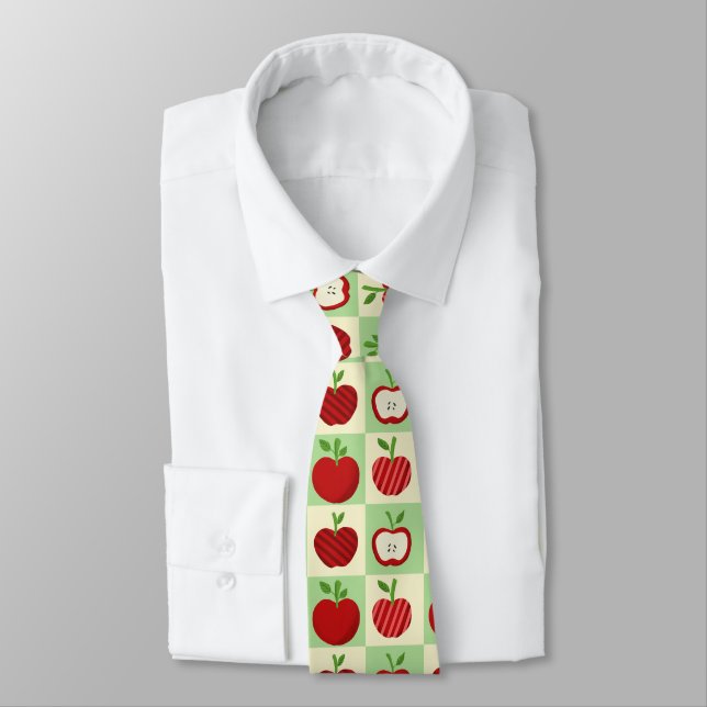 Gravata Cute Apple Pattern Green Fall Check Farmhouse (Amarrado)