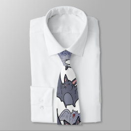 Gravata Cute bats Grey and white Cartoon Modern pattern