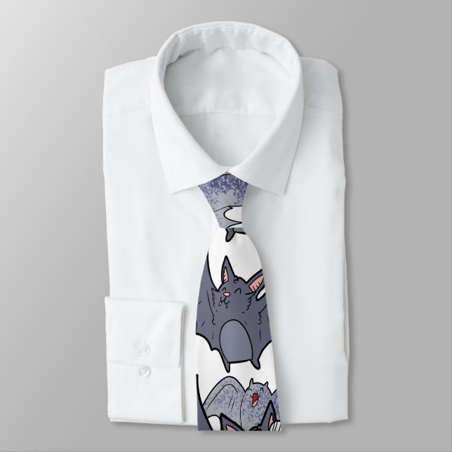 Gravata Cute bats Grey and white Cartoon Modern pattern (Amarrado)