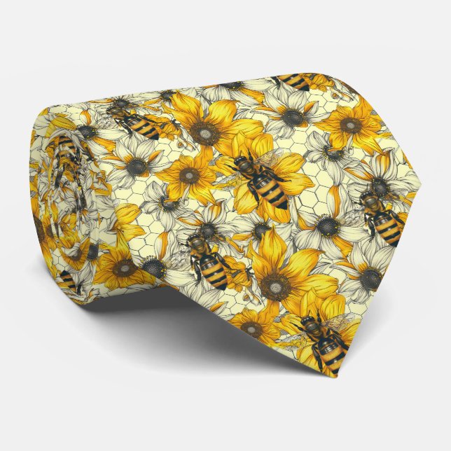 Gravata Cute floral bee tiled pattern (Rolled)