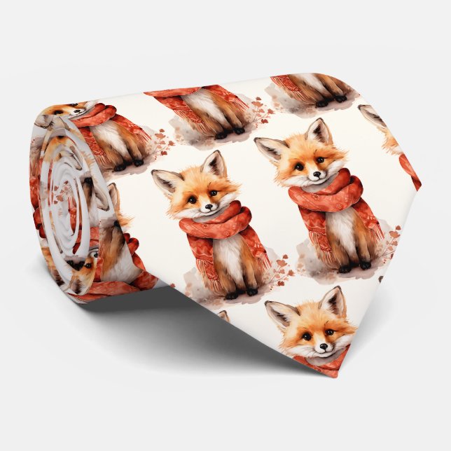 Gravata Cute Fox Pup in a Red Scarf Pattern (Rolled)