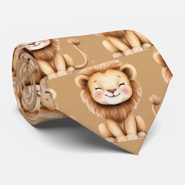 Gravata Cute Funny Smiling Lion Brown Neck (Rolled)