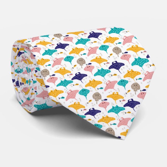 Gravata Cute sting ray and manta ray fish pattern (Rolled)