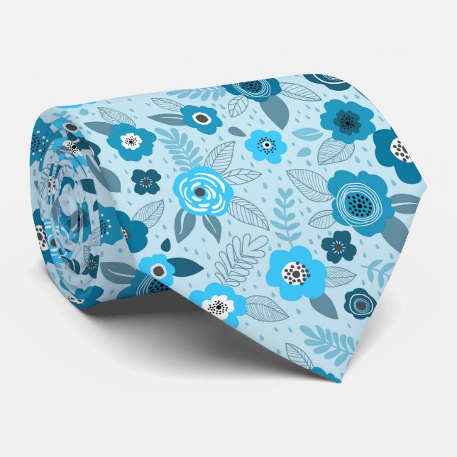 Gravata Cyan elegant ditsy floral pattern (Rolled)