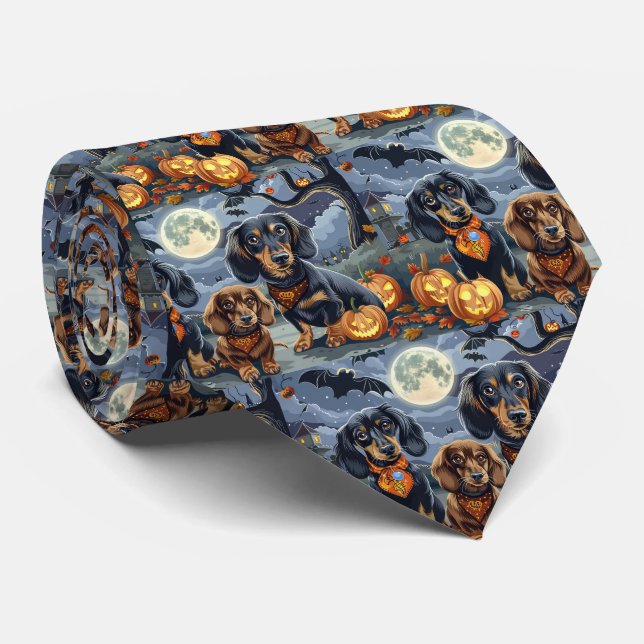 Gravata Dachshund Halloween Assustador (Rolled)