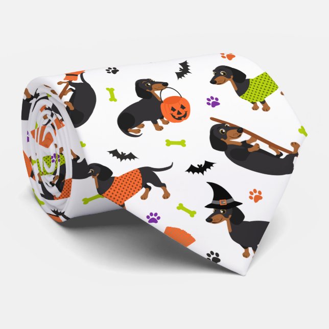 Gravata Dachshund Halloween Neck Tie (Rolled)