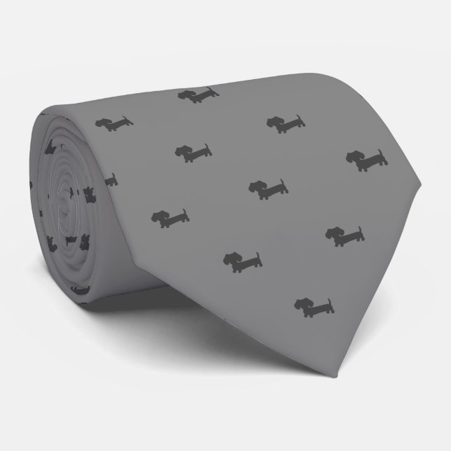 Gravata Dachshund Pai Necktie Cinza Black Doxie Pai Tie (Rolled)