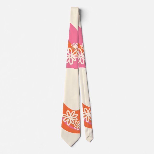 Gravata Daisy Groove - Rosa, Laranja e Creme (Frente)