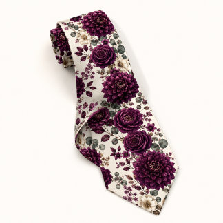 Gravata Dália de ameixa elegante e floral de rosa