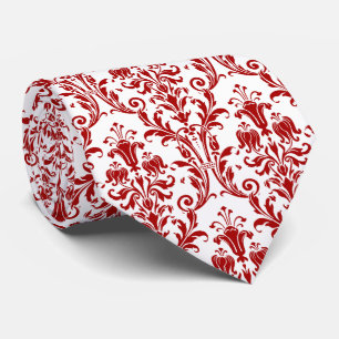 Gravata Damasco Branco Vermelho