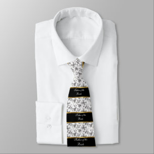 Gravata Damasco, pai da noiva, preto e ouro