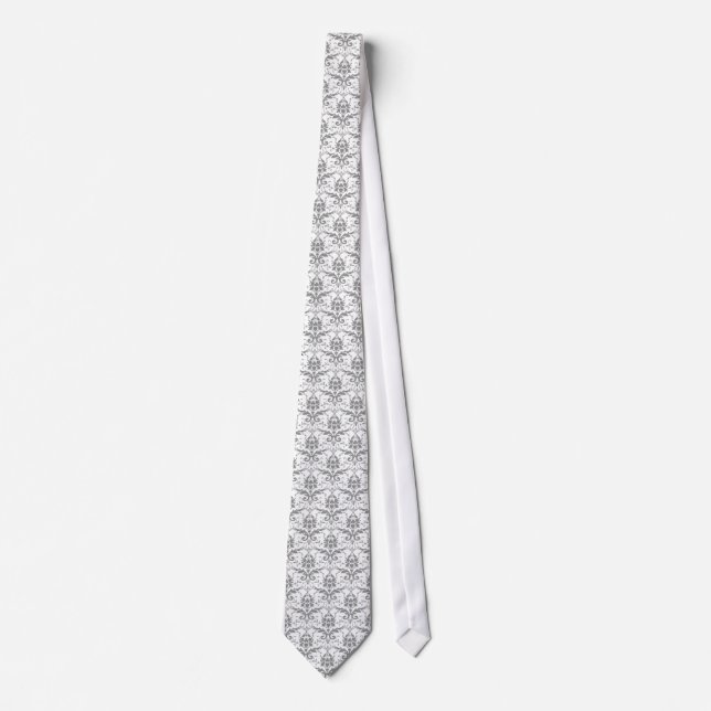 Gravata damask vintage cinza prata (Frente)