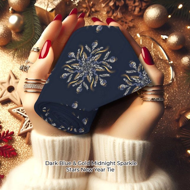 Gravata Dark Blue & Gold Midnight Sparkle Stars New Year  (Criador carregado)