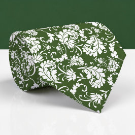 Gravata Dark Green Floral Pattern Custom Necktie