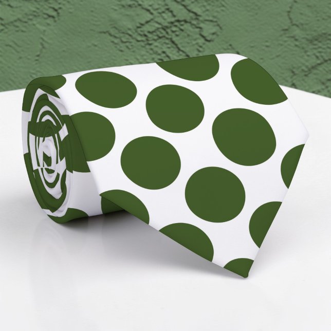Gravata Dark Green Polka Dots on White Custom Necktie (Criador carregado)