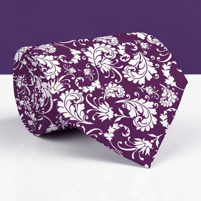 Gravata Dark Purple Floral Pattern Custom Necktie (Criador carregado)