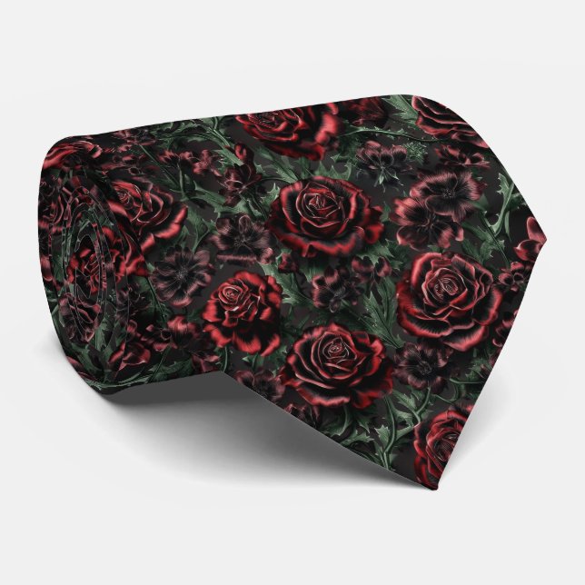 Gravata Dark Red Gothic Floral Pattern (Rolled)