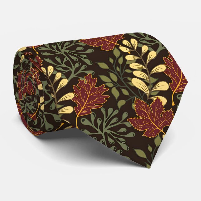 Gravata Dark red maple leaves floral pattern (Rolled)