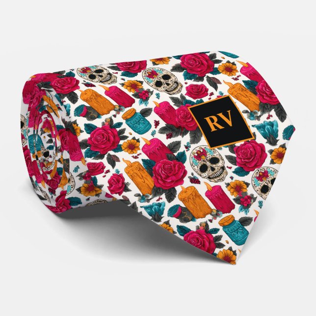 Gravata Day of the Dead Candles, Roses and Sugar Skulls (Rolled)