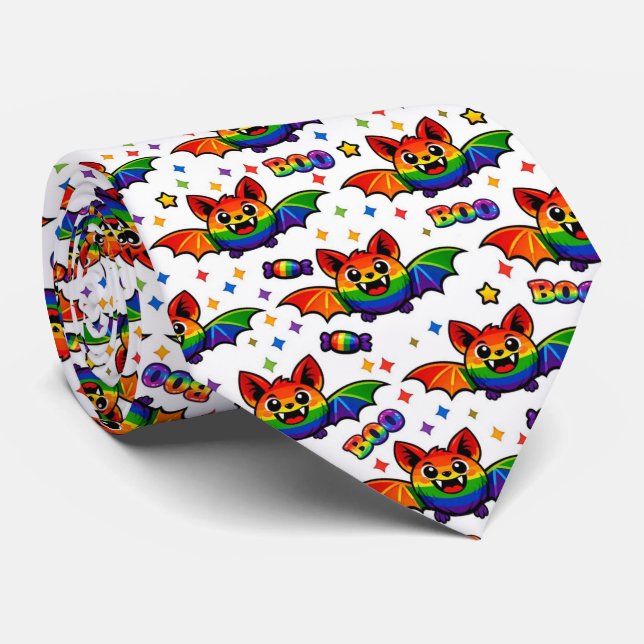 🦇🌈 Gravata de Candy de Morcego Arco-íris BOO‑lit (Rolled)