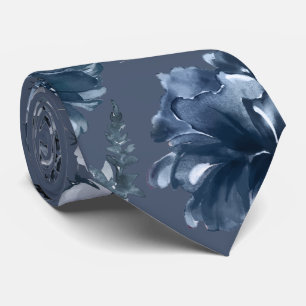 Gravata de casamento azul marinho com flores de ja