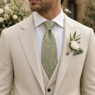 Gravata de casamento em Jacquard Botânico Verde Sa