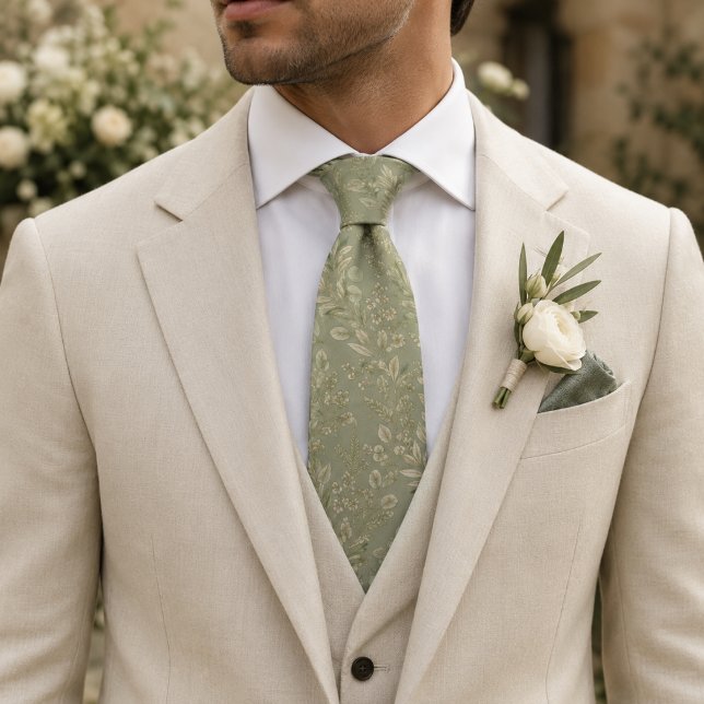 Gravata de casamento em Jacquard Botânico Verde Sa (Criador carregado)