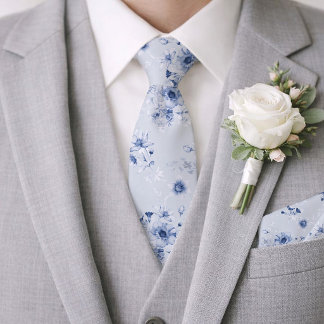 Gravata de casamento floral azul poeirento para no