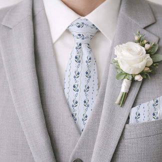 Gravata de casamento floral em azul poeirento esca