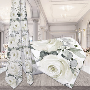 Gravata de casamento floral verde prateado branco
