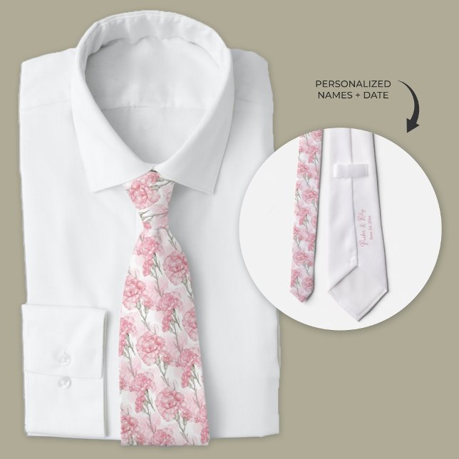 Gravata de casamento Pink Carnation (Pink carnation personalized wedding neck tie.)