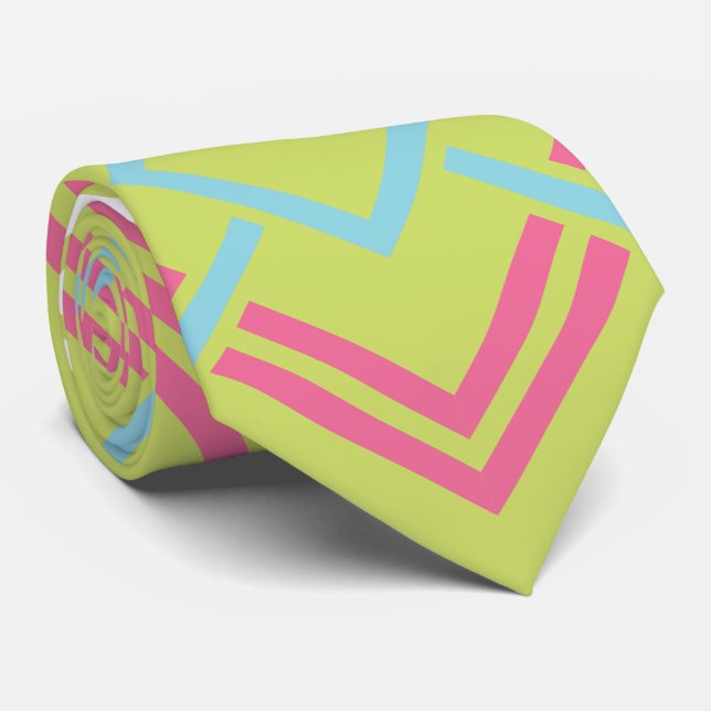 Gravata de casamento vintage rosa geométrica e ver (Rolled)