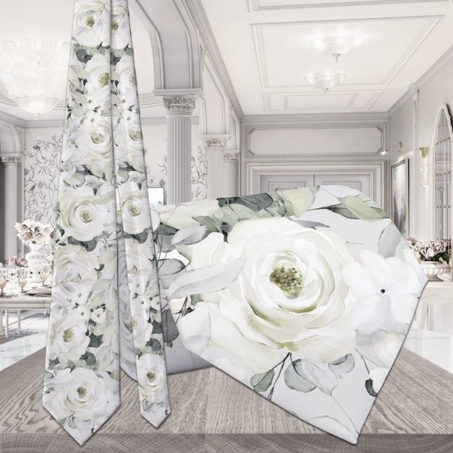 Gravata de casamento White Peony Silver Eucalyptus (Criador carregado)