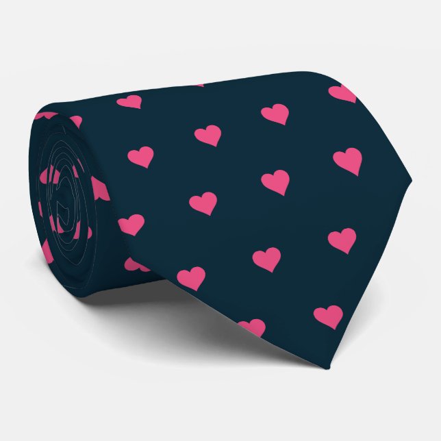 Gravata de Coração Rosa e Azul Marinho (Rolled)