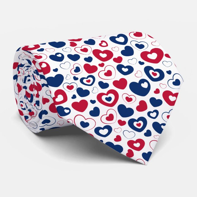 Gravata de Corações Pequenos Vermelhos e Azuis (Rolled)