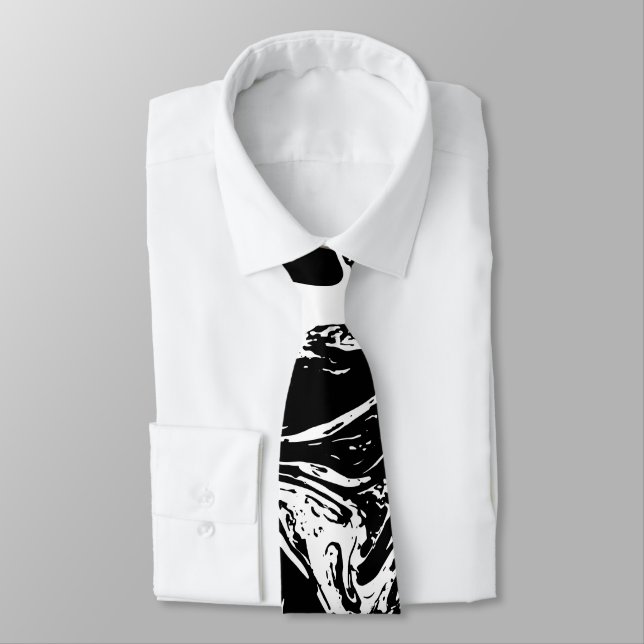 Gravata de estilo mármore preto e branco (Amarrado)