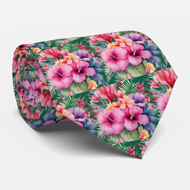 Gravata de Férias de Verão | Hibisco Tropical (Rolled)