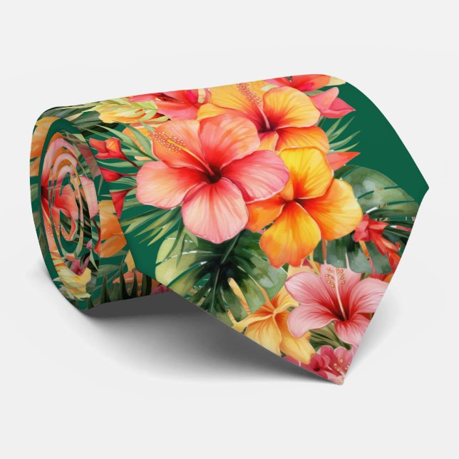 Gravata de Férias de Verão | Hibisco Tropical (Rolled)