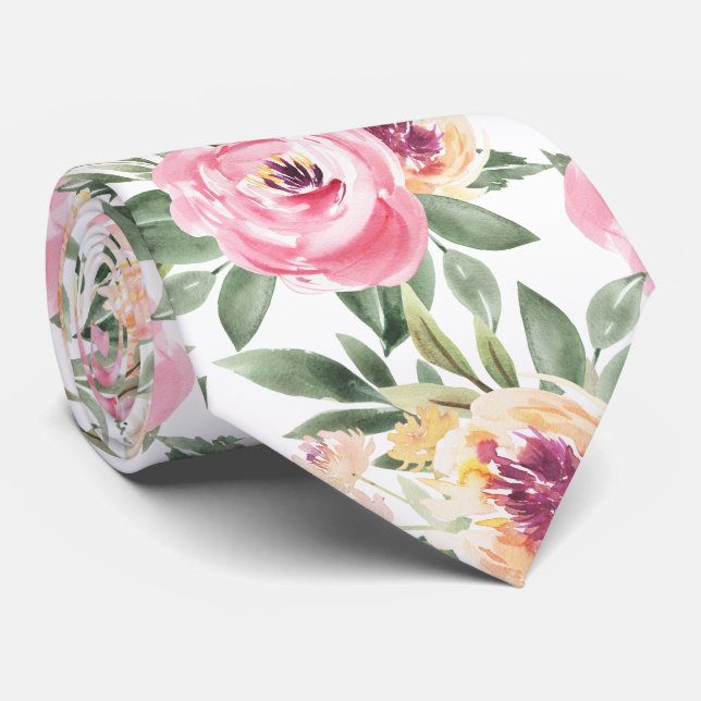 Gravata de flores de peônia rosa em aquarela (Rolled)